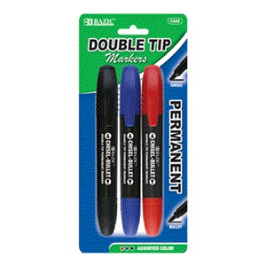 [LMD-1242] Bazic Asst. Colors Double-Tip Permanent Markers (3/Pack) (12)