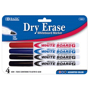 [LMD-1201] Bazic Asst. Colors Fine Tip Dry-Erase Markers (4/Pack) (12)
