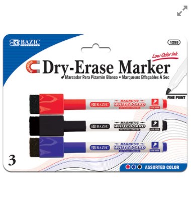 [LMD-1255] Bazic Asst. Colors Magnetic Dry-Erase Markers (3/Pack) (12)