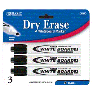[LMD-1251] Bazic Black Chisel Tip Dry-Erase Markers (3/Pack) (12)