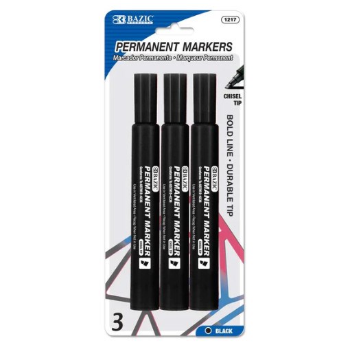 [LMD-1217] Bazic Black Chisel Tip Jumbo Permanent Markers (3/Pack) (12)
