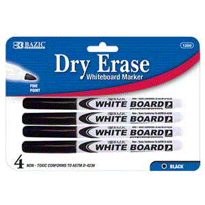 [LMD-1200] Bazic Black Fine Tip Dry-Erase Markers (4/Pack) (12)