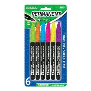 [LMD-1209] Bazic Bright Colors Fine Tip Permanent Markers W/ Pocket Clip (5/Pack) (12)