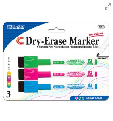 [LMD-1254] Bazic Bright Colors Magnetic Dry-Erase Markers (3/Pack) (12)