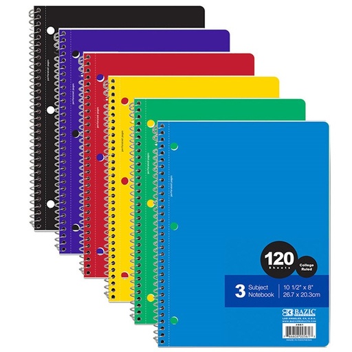 [LMD-561] Bazic C/R 120 Ct. 3-Subject Spiral Notebook (24)