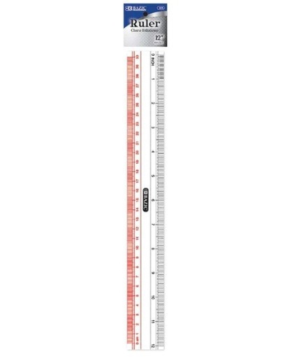 [LMD-325] Bazic Claro 12" (30Cm) Transparent Plastic Ruler (12)