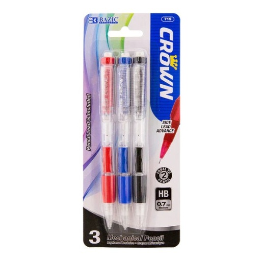 [LMD-719] Bazic Crown 0.7 Mm Mechanical Pencil (3/Pack) (24)