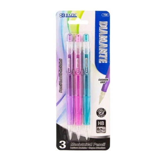 [LMD-736] Bazic Diamante 0.5 Mm Mechanical Pencil W/ Grip (3/Pack) (24)