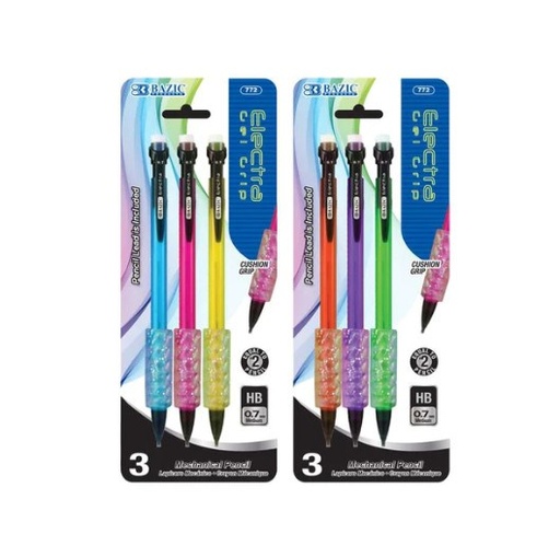 [LMD-772] Bazic Electra 0.7 Mm Fashion Color Mechanical Pencil With Gel Grip (3/Pack) (24)