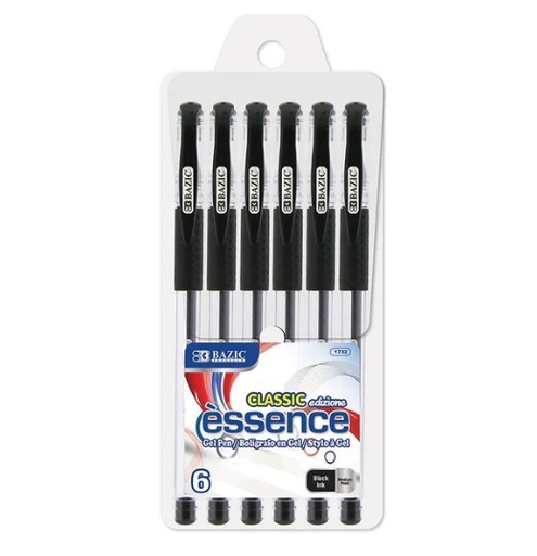 [LMD-1732] Bazic Essence Black Gel Pen W/ Cushion Grip (6/Pack) (12)