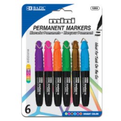[LMD-1263] Bazic Fancy Colors Mini Fine Point Permanent Markers W/ Cap Clip (6/Pack) (12)