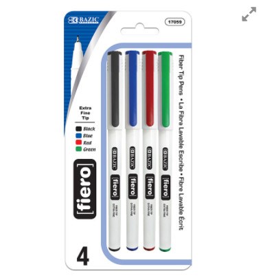 [LMD-17059] Bazic Fiero Asst. Color Fiber Tip Fineliner Pen (4/Pack) (12)