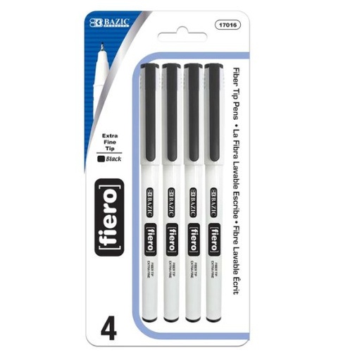 [LMD-17016] Bazic Fiero Black Fiber Tip Fineliner Pen (4/Pack) (12)