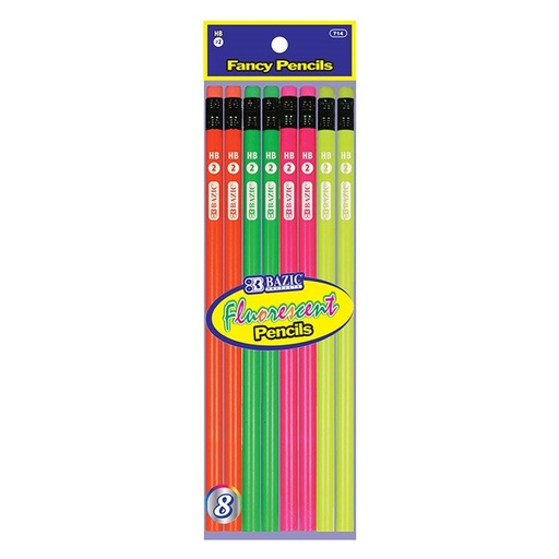 [LMD-714] Bazic Fluorescent Wood Pencil W/ Eraser (8/Pack) (24)