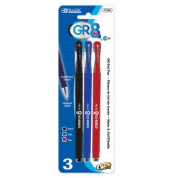 [LMD-17091] Bazic Gr8 Asst. Color Oil-Gel Ink Pen W/ Rubberized Barrel (3/Pack) (12)