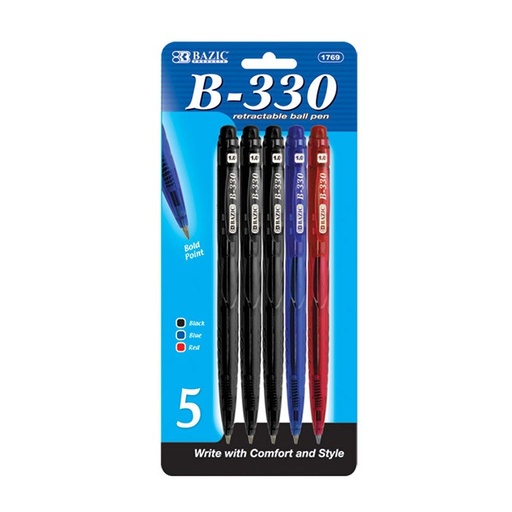 [LMD-1769] Bazic Ixion Asst. Color Retractable Pen (5/Pack) (12)