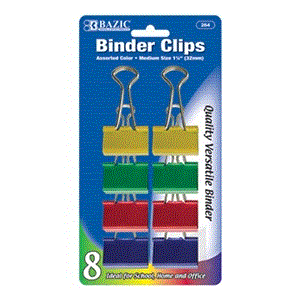 [LMD-264] Bazic Medium 1 1/4" (32Mm) Asst. Color Binder Clip (8/Pack) (12)