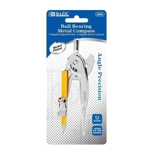 [LMD-2805] Bazic Metal Ball Bearing Compass W/ #2 Wood Pencil (12)