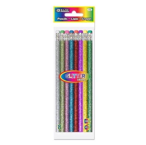 [LMD-713] Bazic Metallic Glitter Wood Pencil W/ Eraser (8/Pack) (24)