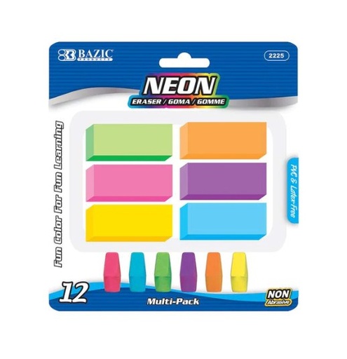 [LMD-2225] Bazic Neon Eraser Sets (12/Pack) (12)