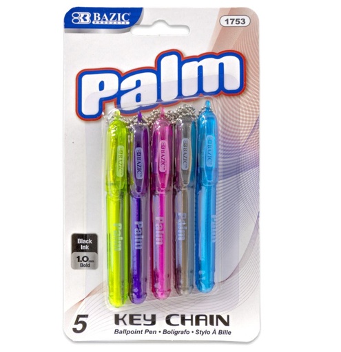[LMD-1753] Bazic Palm Mini Ballpoint Pen W/ Key Ring (5/Pack) (12)