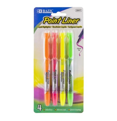 [LMD-2317] Bazic Pen Style Fluorescent Color Liquid Highlighters (4/Pack) (12)