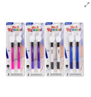 [LMD-1733] Bazic Reward Ballpoint Pen W/ Finger Topper (2/Pack) (12)