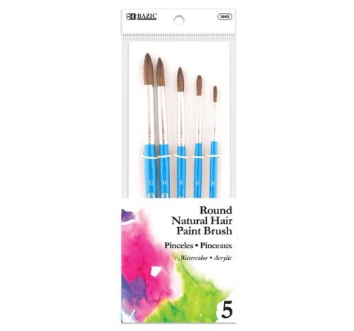 [LMD-3982] Bazic Round Natural Hair Paint Brush (5/Pack) (12)