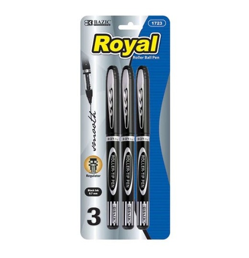 [LMD-1723] Bazic Royal Black Rollerball Pen (3/Pack) (12)