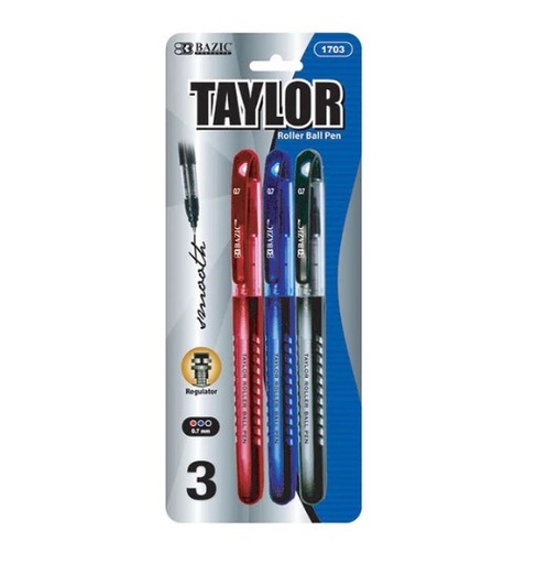 [LMD-1703] Bazic Taylor Assorted Color Rollerball Pen (3/Pack) (12)