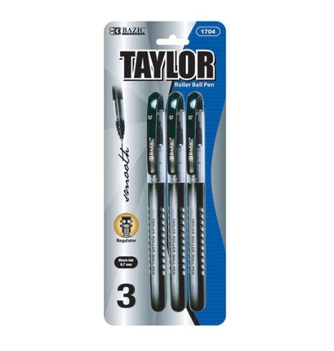 [LMD-1704] Bazic Taylor Black Rollerball Pen (3/Pack) (12)