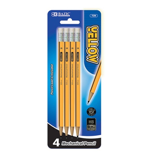 [LMD-729] Bazic Yellow 0.9 Mm. 2B Mechanical Pencil (4/Pack) (24)